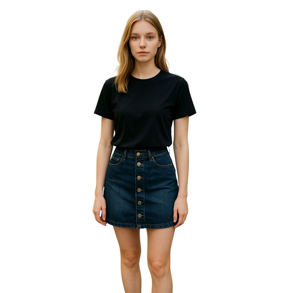 I&M Jeans Skirt Women's Size M Blue Mini High Rise Stretch Button Up  Denim #83